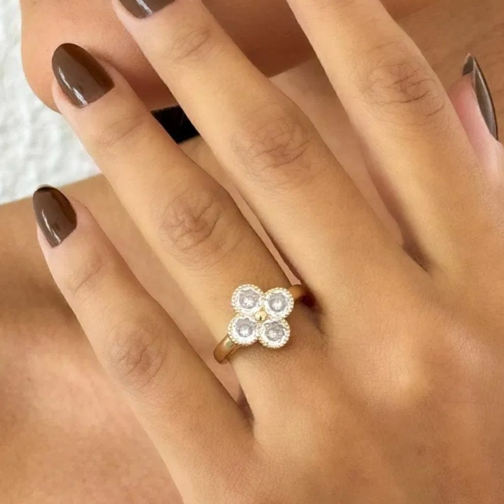 Anel Folheado a Ouro 18k e Prata Inspiração Vg. Com Zirconia