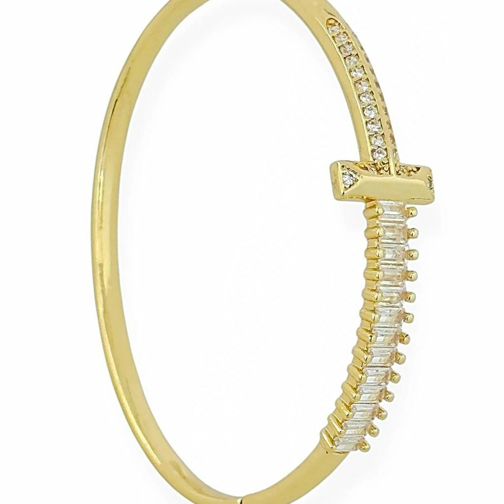 Bracelete Folheado a Ouro 18k e Prata Design Moderno Cravejado e Navetes