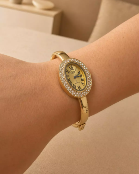 Relógio Bracelete Oval Feminino DHP Baignoire a prova dagua Ouro