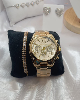 Relógio Redondo G Dourado com Pulseira