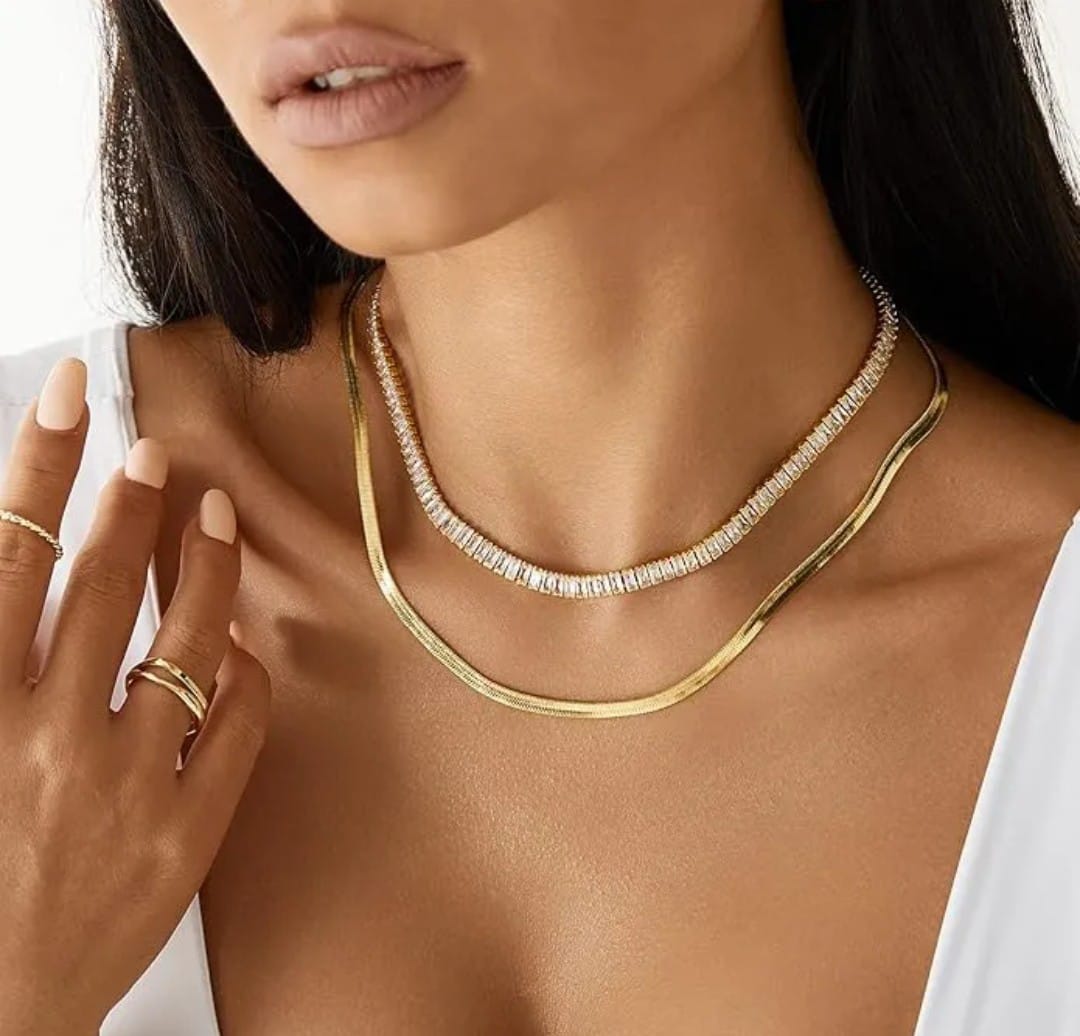 Conjunto Riviera Colar Chocker e Pulseira Brilhantes Banhado a Ouro 18k