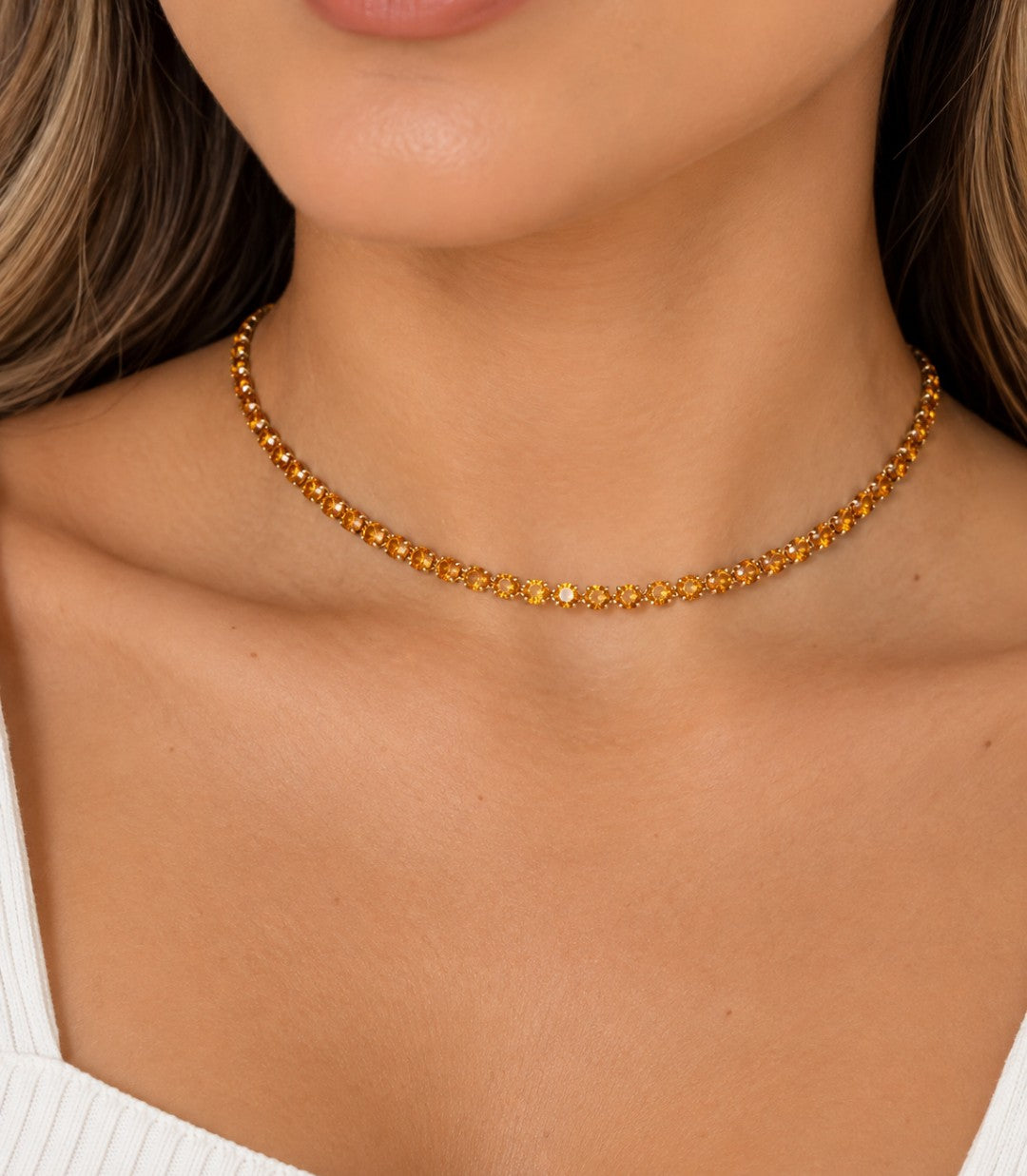 Colar Riviera Citrino Banhado a Ouro