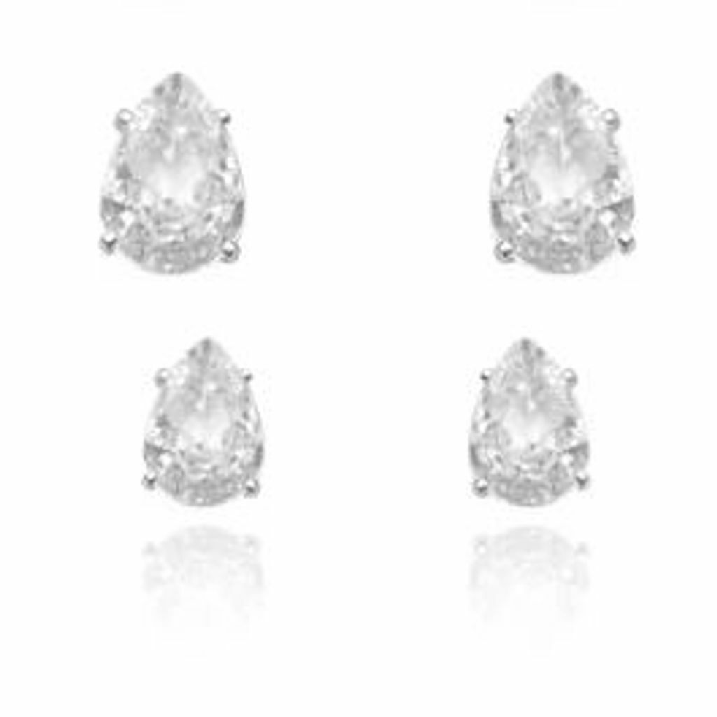 Brinco Duo Gotas Zircônias Cristal Prata 925
