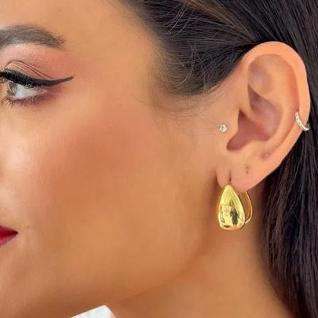 Brinco Folheado a Ouro 18k e Prata Argola Gota Lisa e Vazada