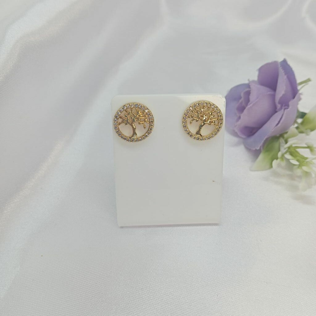 Brinco Semi Jóia Ouro 18k Arvore da Vida Cravejada