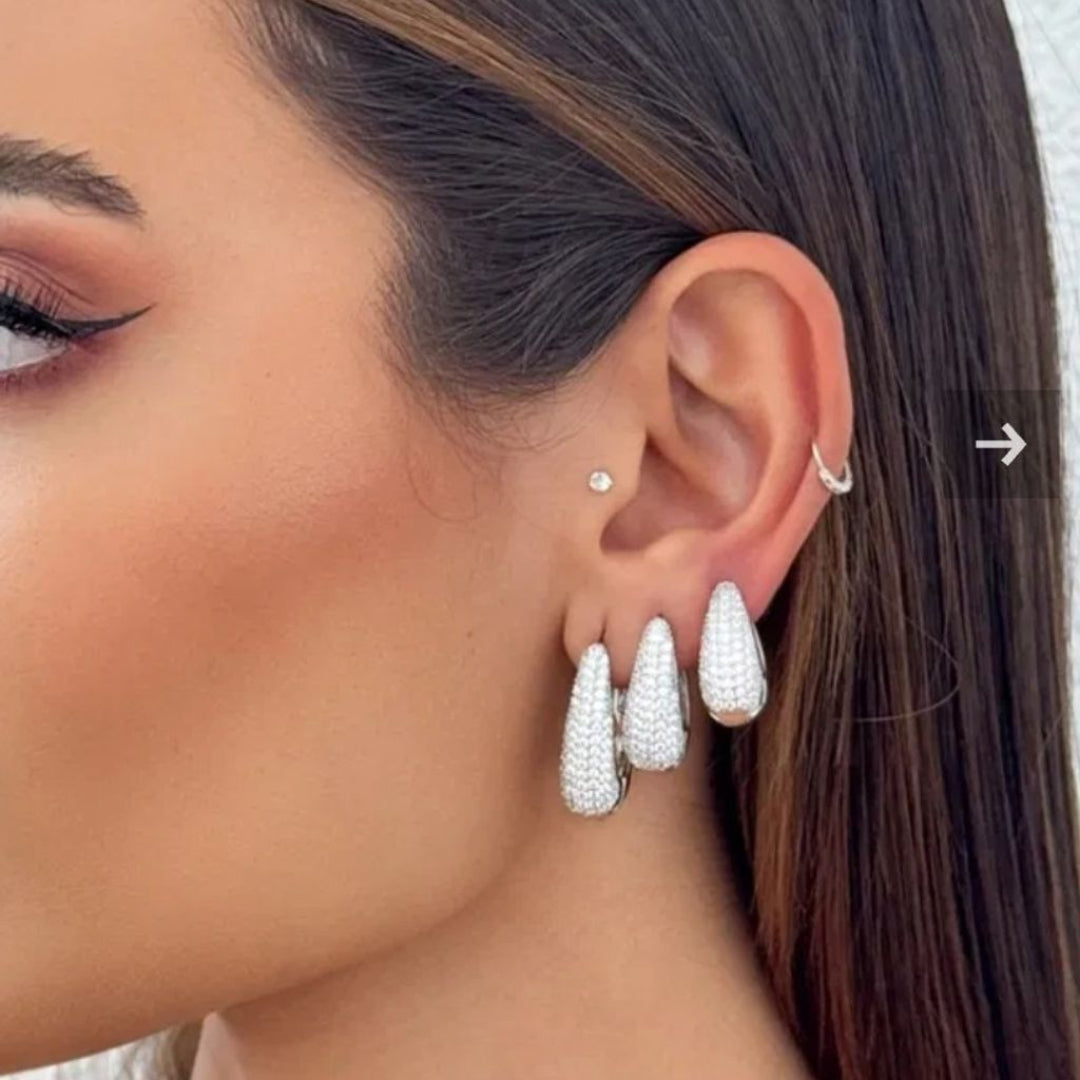 Trio de Brinco Folheado a Ouro 18k e Prata Argola Cravejada e Vazada