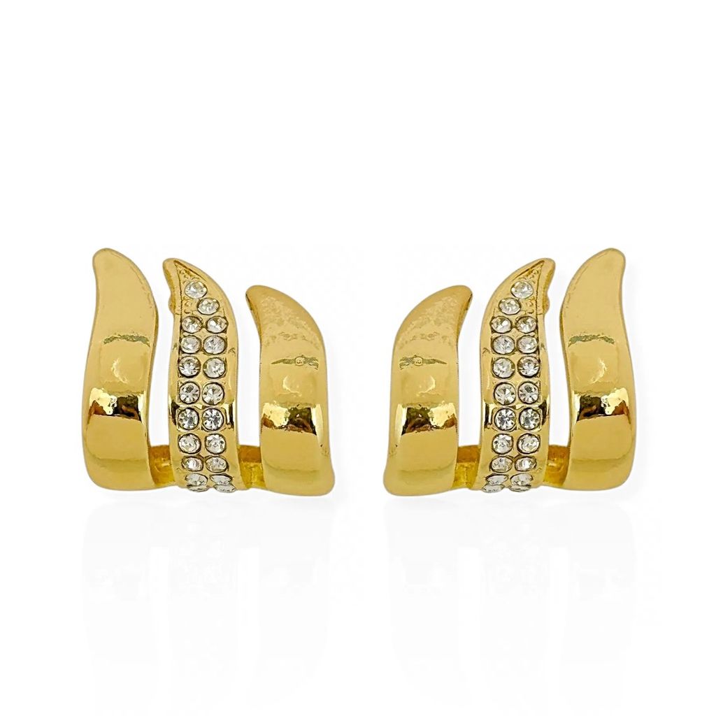 Brinco Fios Orgânicos Lisos e Com Zircônias Ouro