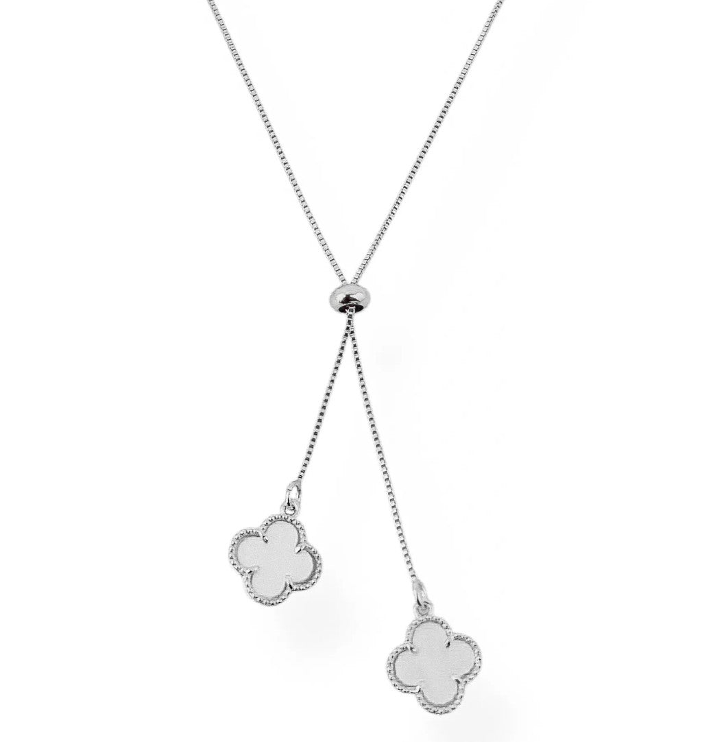 Colar Folheado a Ouro 18k e Prata Estilo Gravata Inspiração Vg. Branco Branco e Preto