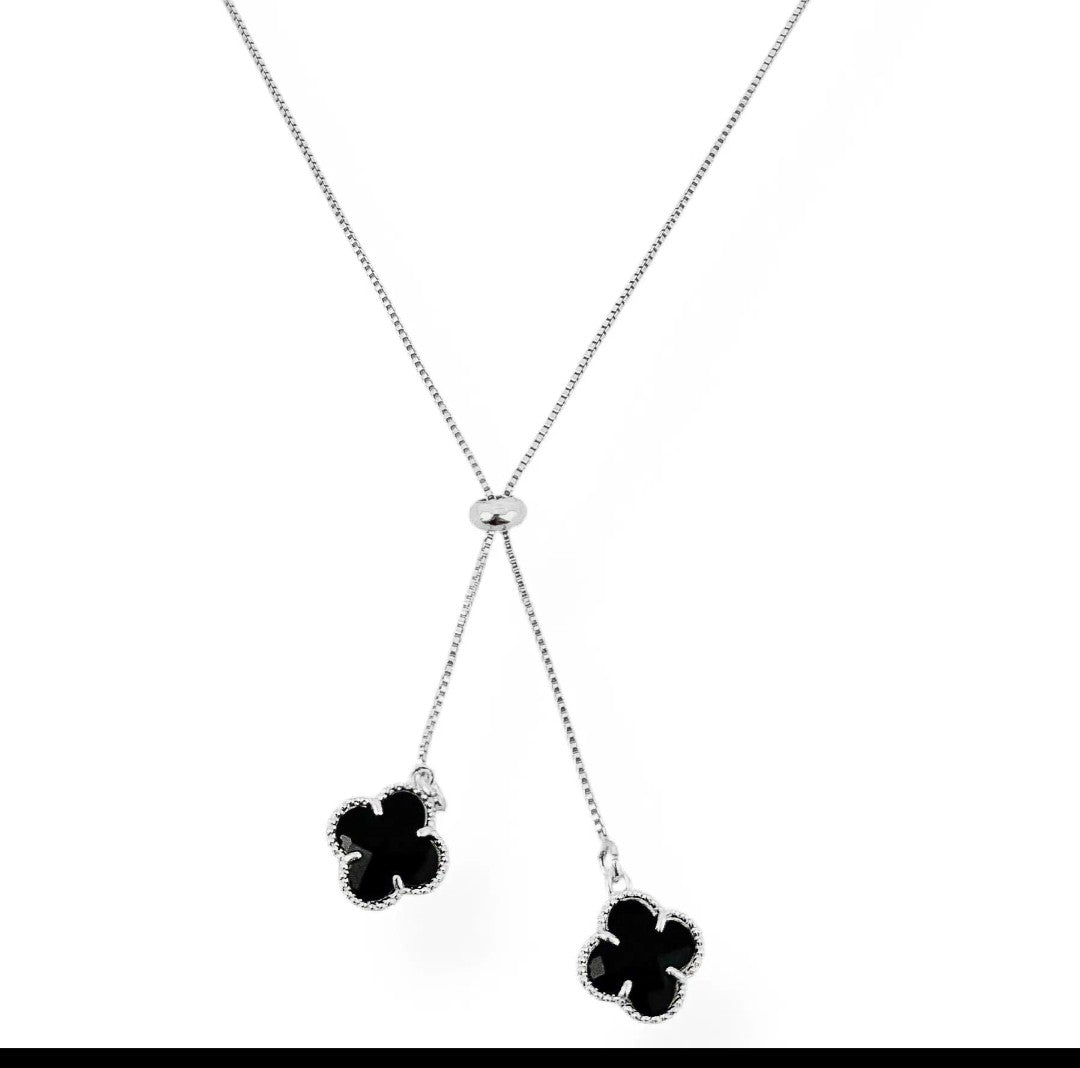 Colar Folheado a Ouro 18k e Prata Estilo Gravata Inspiração Vg. Branco Branco e Preto