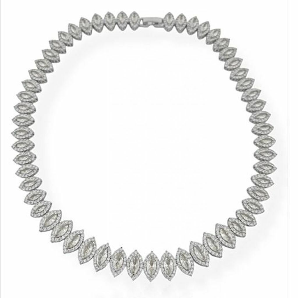 Colar Design Oval Com Zircônia Semi Jóia Prata Inspiração Swarovisk