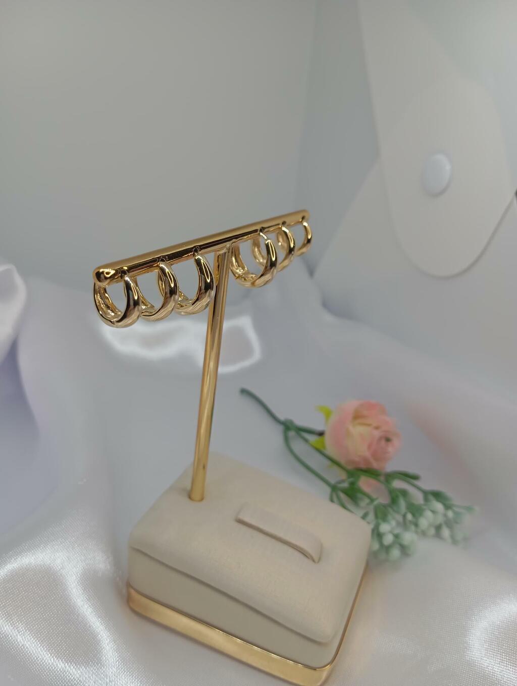 Brinco Trio Argolas Gota Liso Click Banhado a Ouro