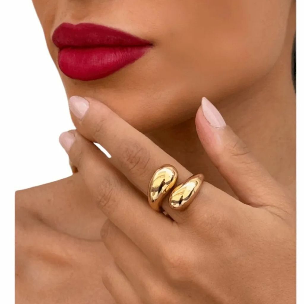 Anel Duas Gotas Banhado a Ouro 18k