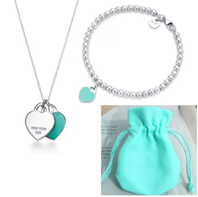 Pulseira de Bolinhas com Corações Verde Tiffany na Prata 925