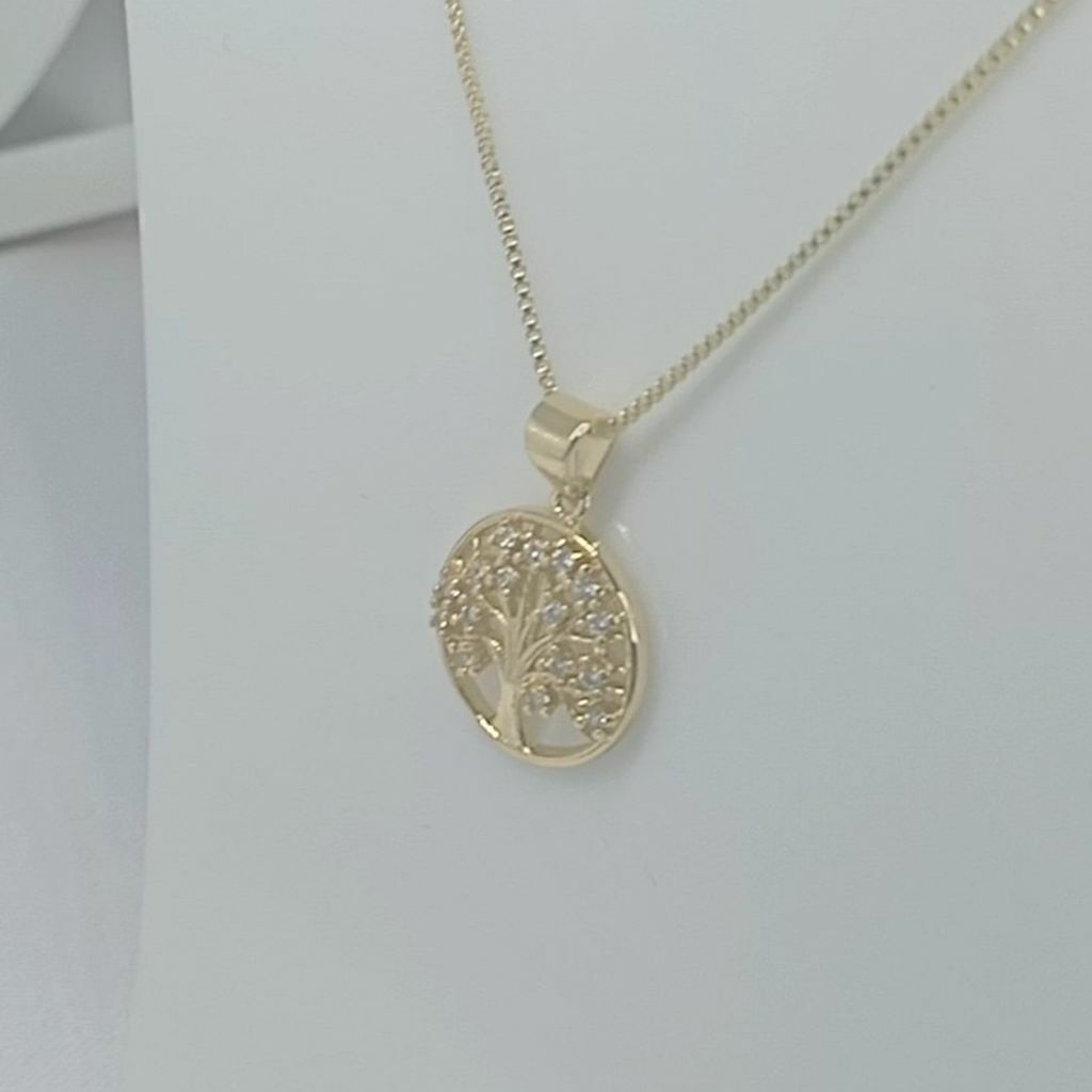 Corrente Semi Jóia Ouro 18k Arvore da Vida Cravejada
