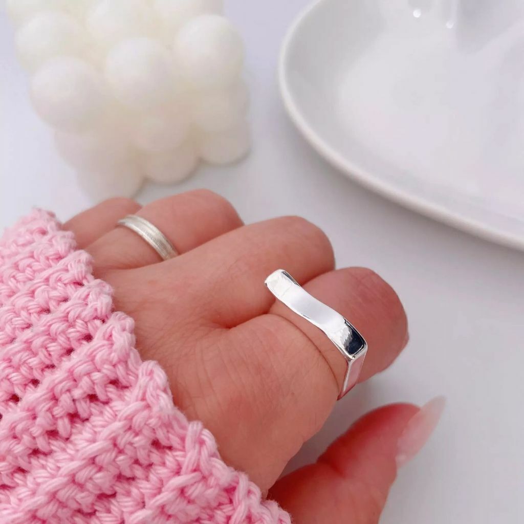 Anel Ajustável Semi Jóia Prata Onda