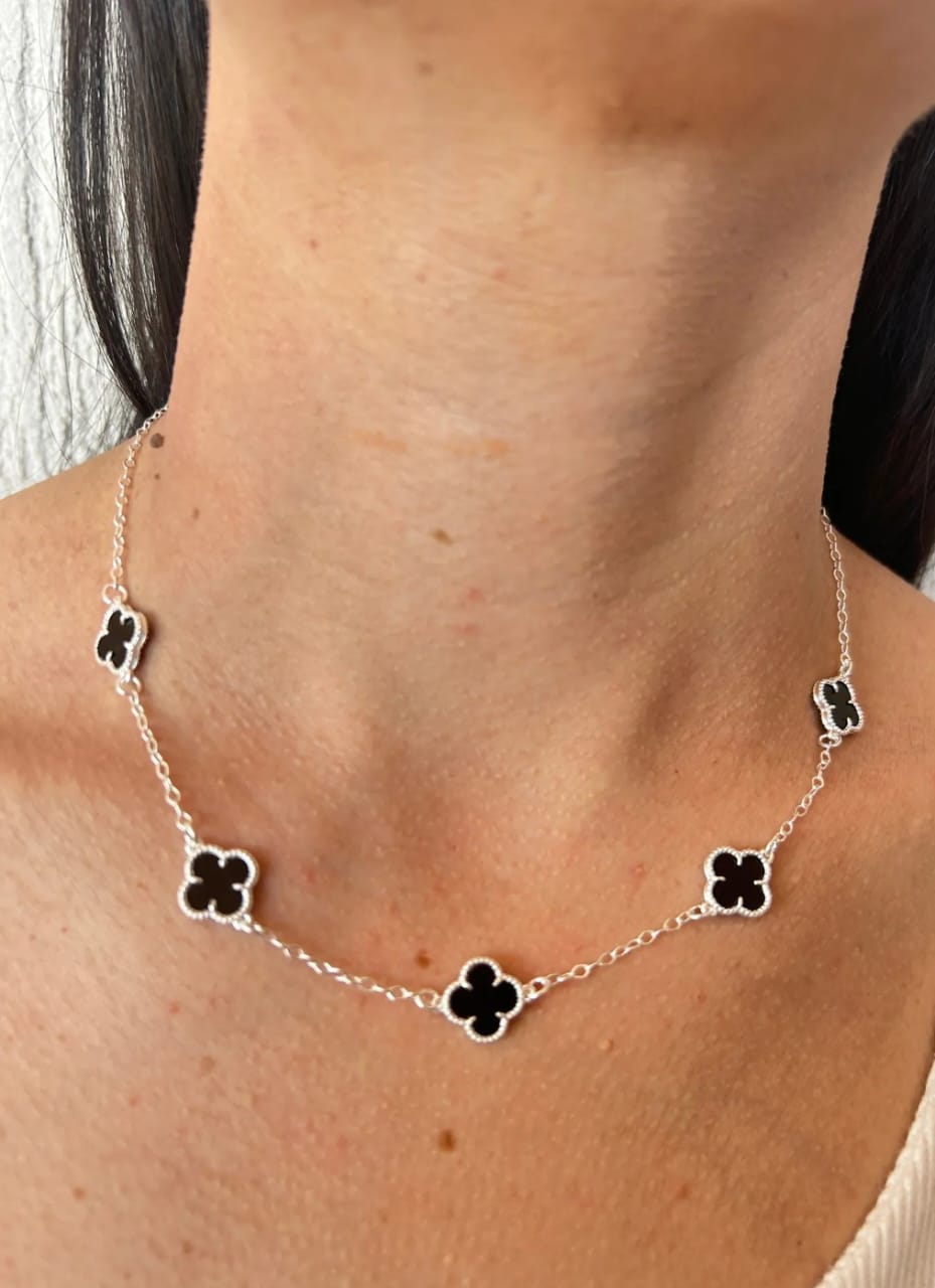 Chocker 5 Trevos 40cm prata 925 Inspiração VG