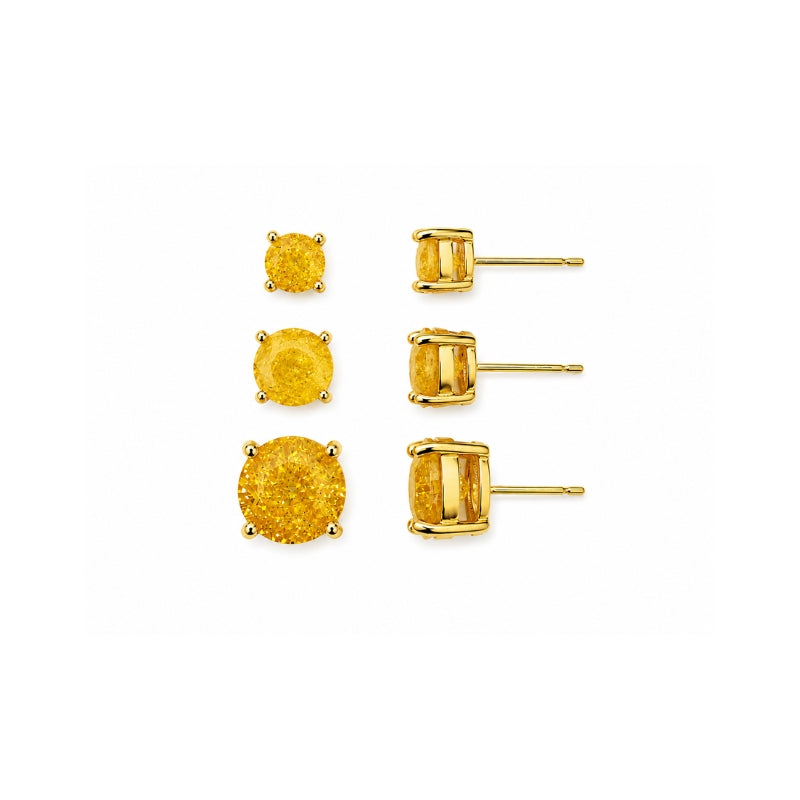 Brinco Trio Ponto de Luz Redondo Amarelo Banhado a Ouro
