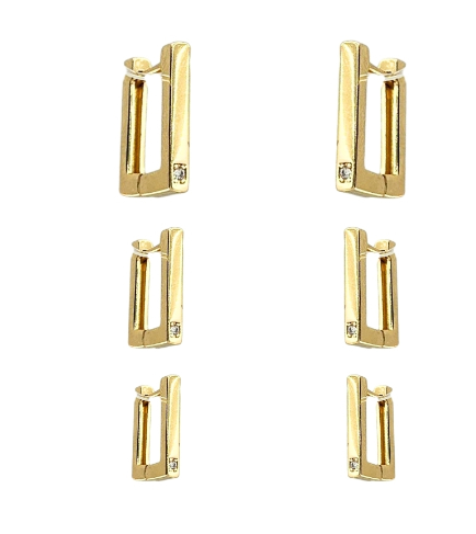Brinco Trio Click Quadrado Folh. Ouro