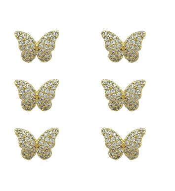 Brinco Trio Borboletas com Zircônias 10mm Folh. Ouro