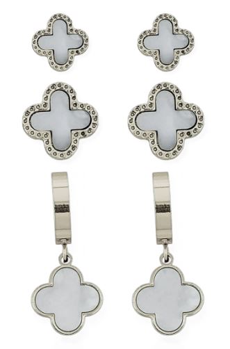 Trio de Brinco Aço Inoxidável Folheado a Ouro 18k e Prata Inspiração VG. e Argola Lisa