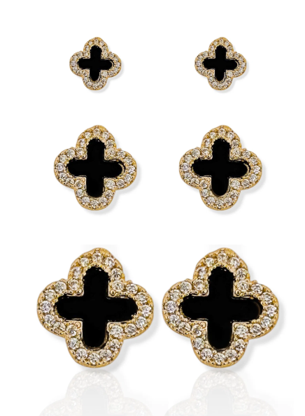 Trio de Brincos Inspiração Vg Borda Cravejada Ouro