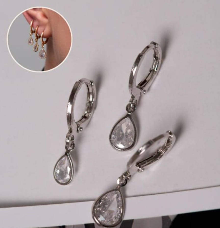 BRINCO TRIO GOTA CRISTAL BRANCO
