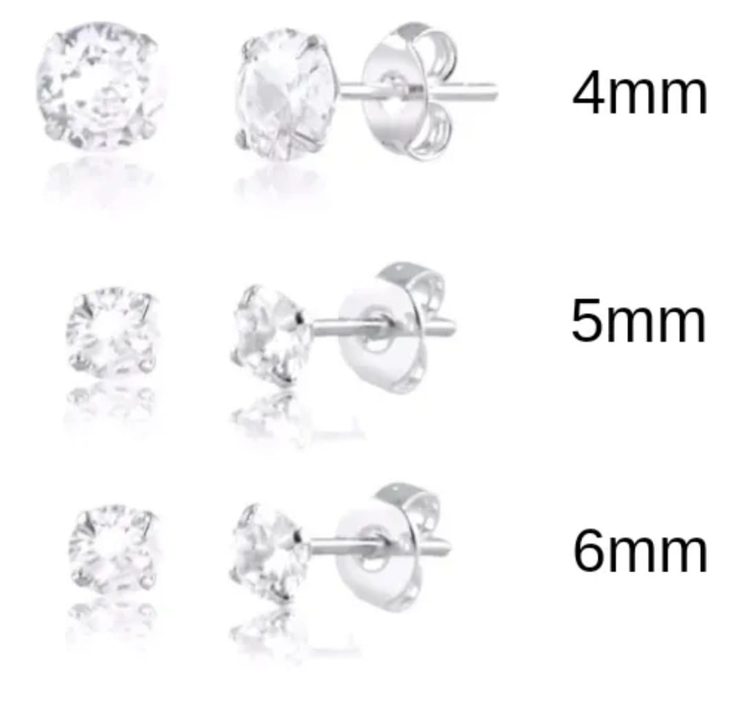 Brinco Trio prata 925 Zircônias Pontos de Luz 4, 5 e 6mm
