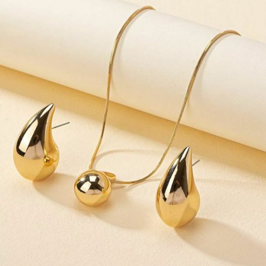 Kit Brinco Colar Conjunto Gota Grif Casamento Folheado Noiva