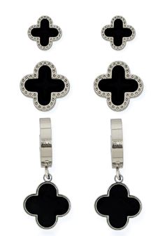 Trio de Brinco Aço Inoxidável Folheado a Ouro 18k e Prata Inspiração VG. e Argola Lisa