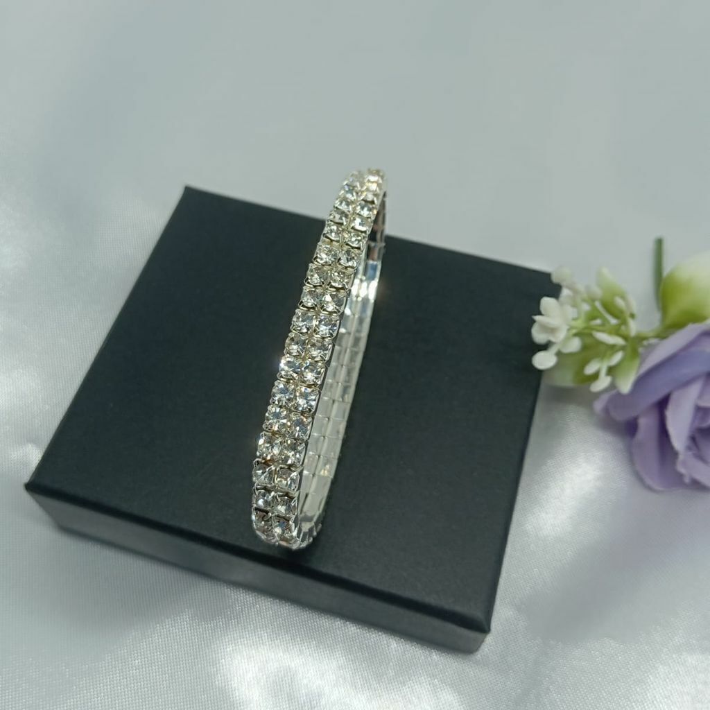 Pulseira Elastica dois Fios Riviera Zircônia Semi Jóia Prata