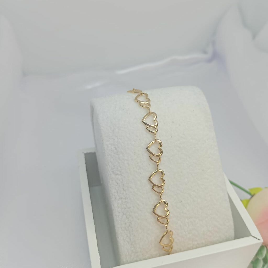 Pulseira Corações Semi jóia Ouro 18k