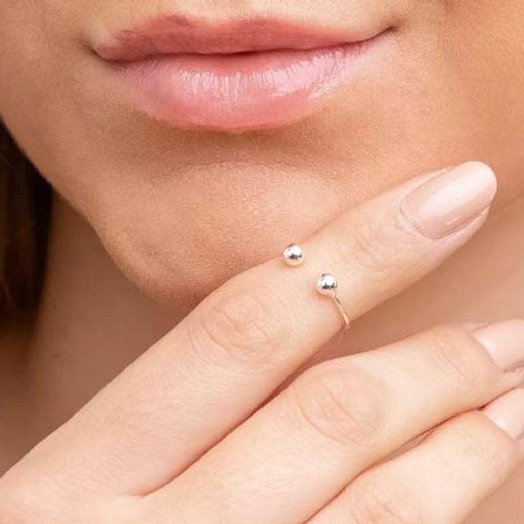 Anel De Prata Falange Bolinhas