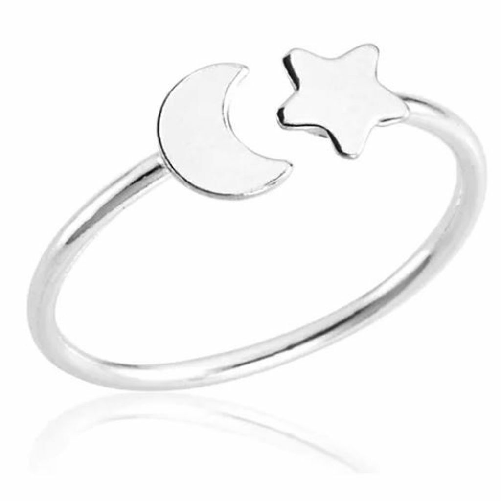 Anel Falange Meia Lua Estrela Prata 925