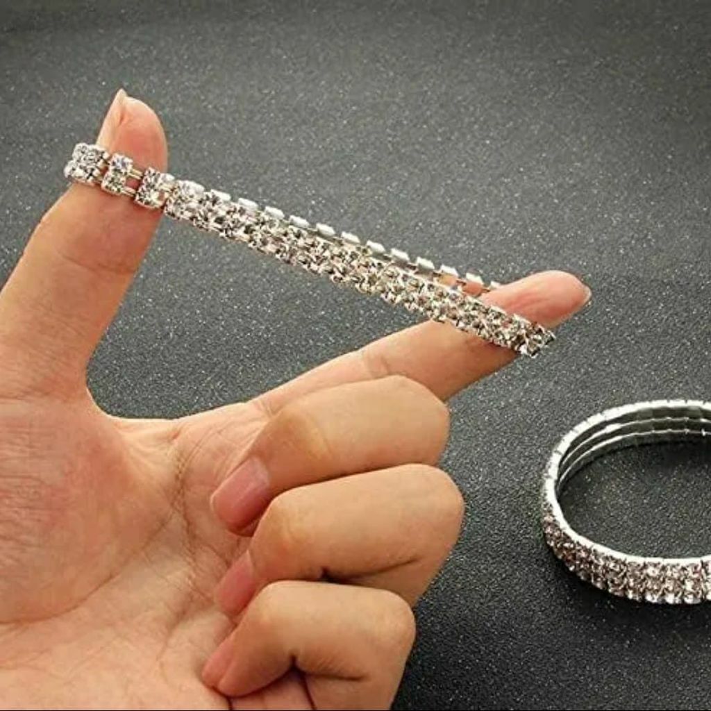 Pulseira Elastica dois Fios Riviera Zircônia Semi Jóia Prata