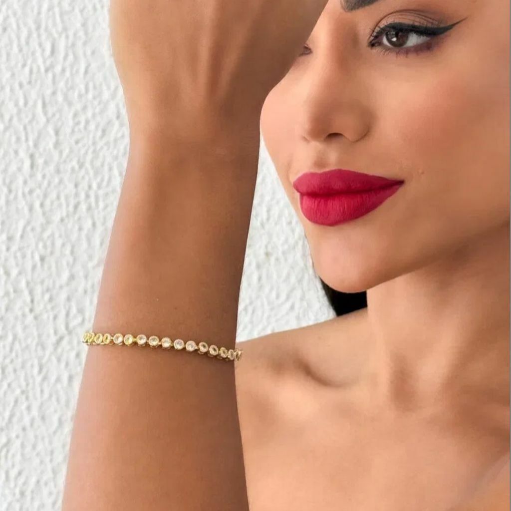 Pulseira Folheado a Ouro 18k e Prata Circulo Cravejado