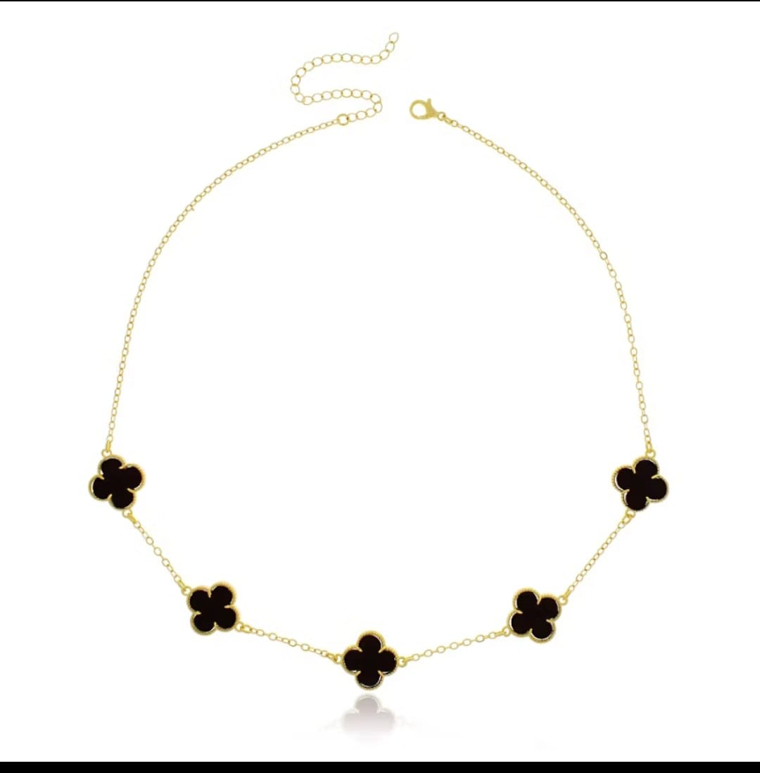 Conjunto Colar 5 Trevos + Pulseira 3 Trevos Banhado a Ouro Inspiração VG
