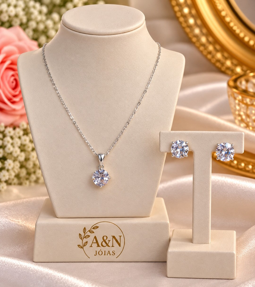 Conjunto Ponto de Luz Cristal Prata 925