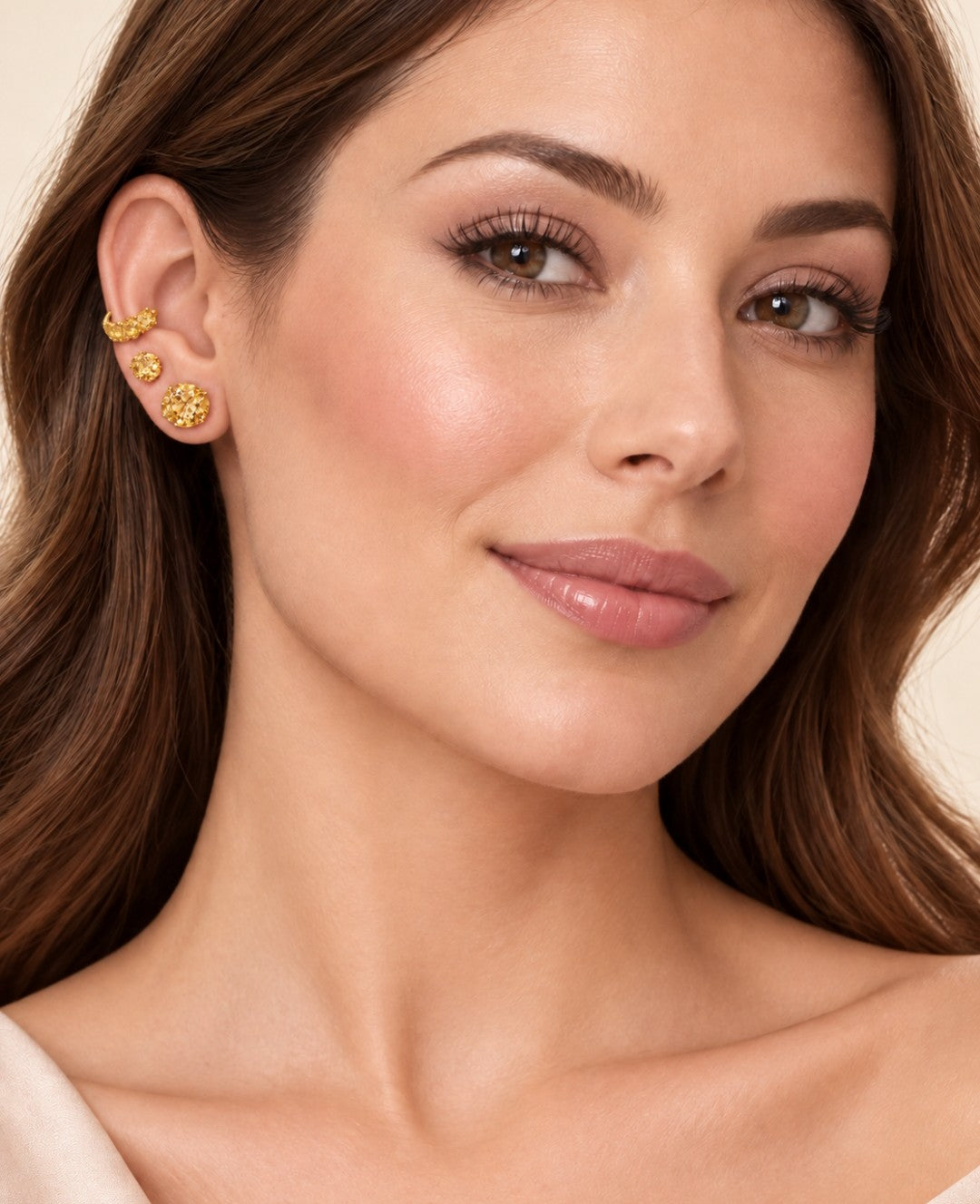 Brinco Trio com Piercing 12/10mm Banhado a Ouro Amarelo