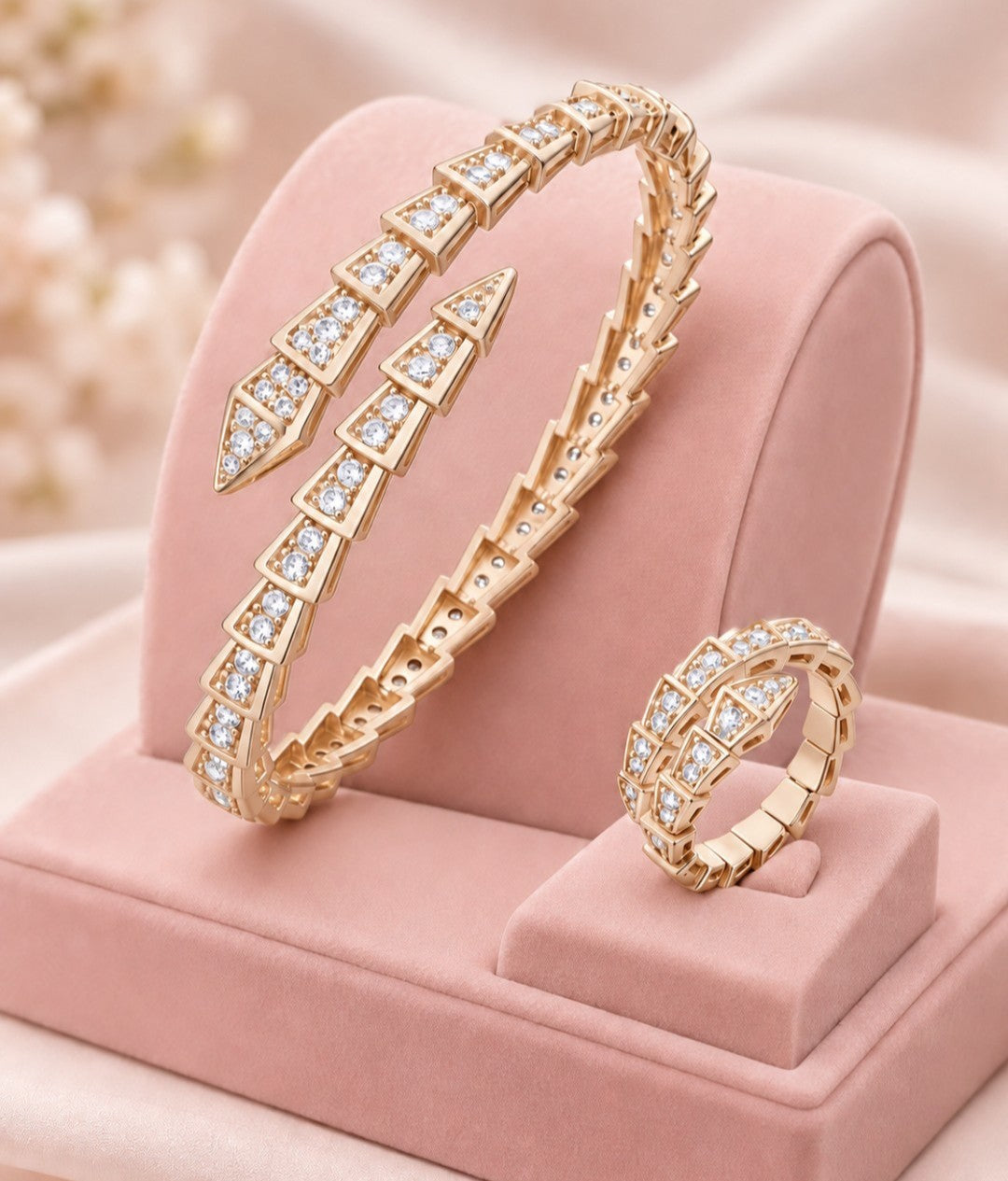 Kit Bracelete e Anel Serpente Banhado a Ouro e Prata