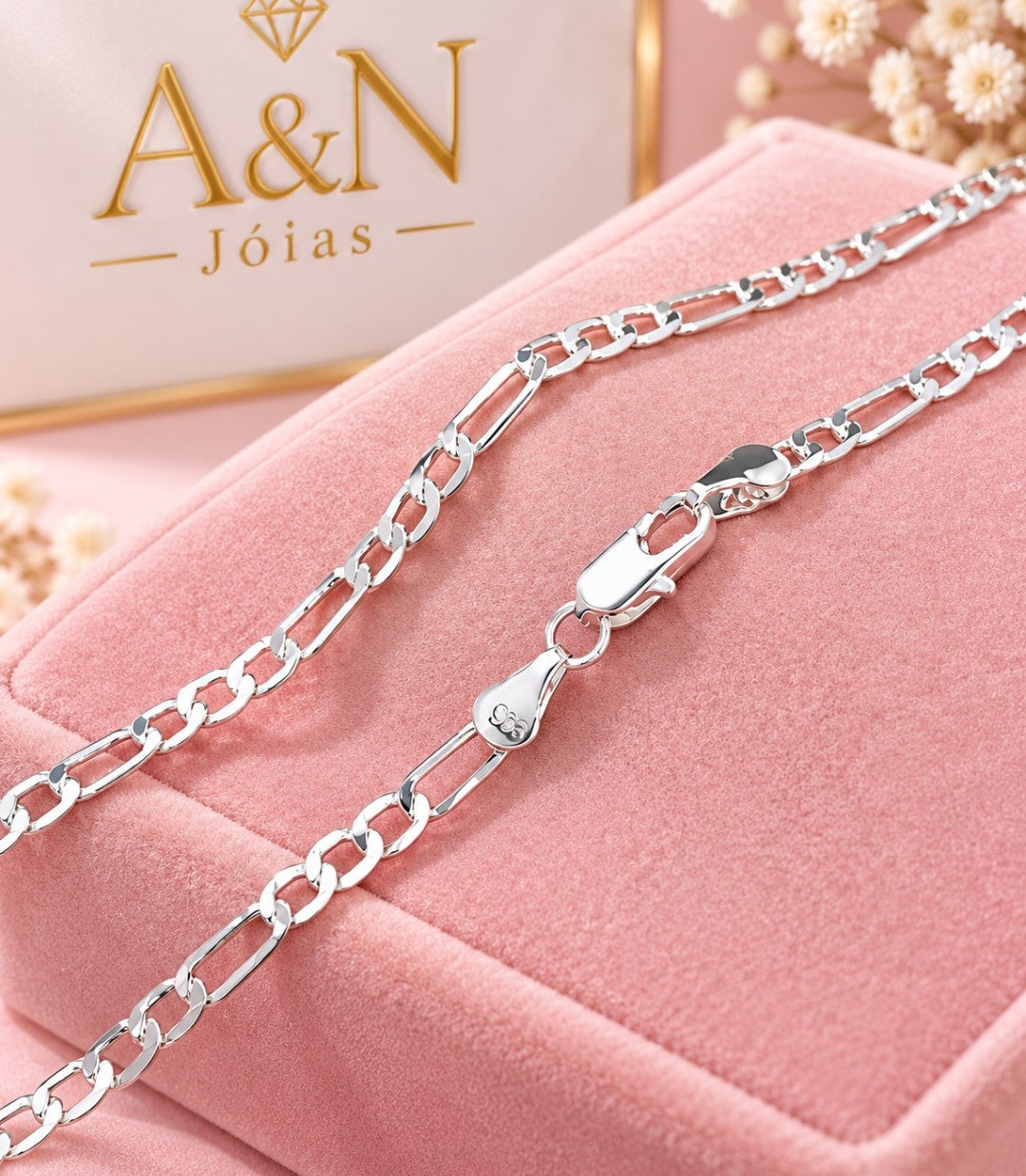 Conjunto de Jóias em prata 925 Corrente e Pulseira de 4mm Masculina Unisex