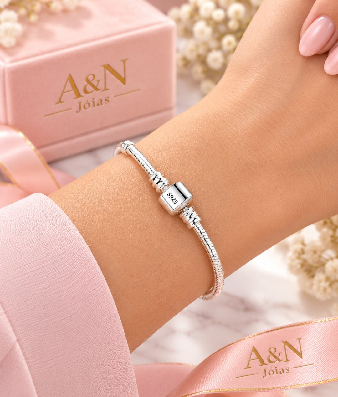 Pulseira Inspiração Pandora classica tambor redondo prata 925