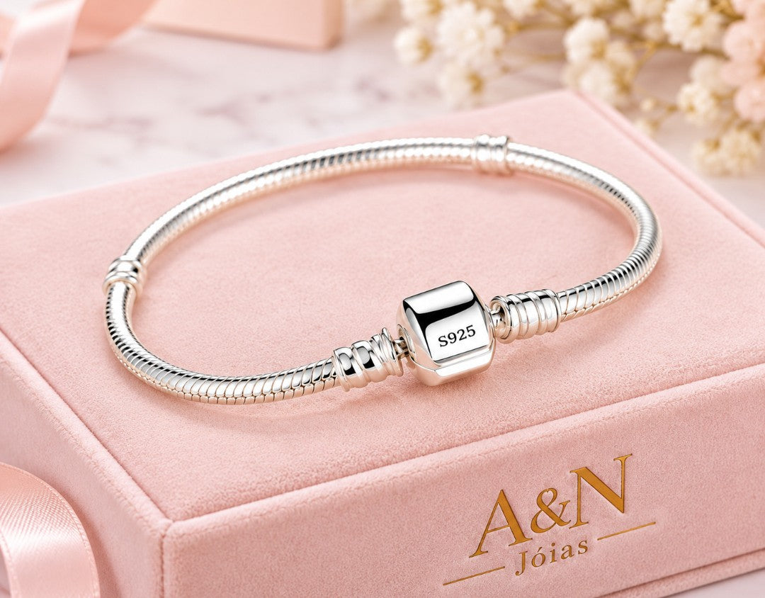 Pulseira Inspiração Pandora classica tambor redondo prata 925