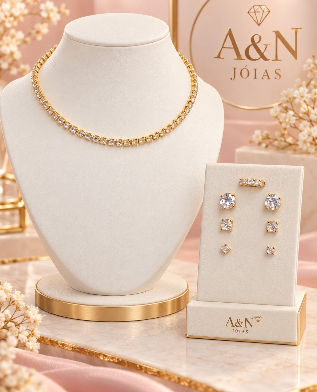 Choker Banhado a Ouro Riviera Cravejada Cristal