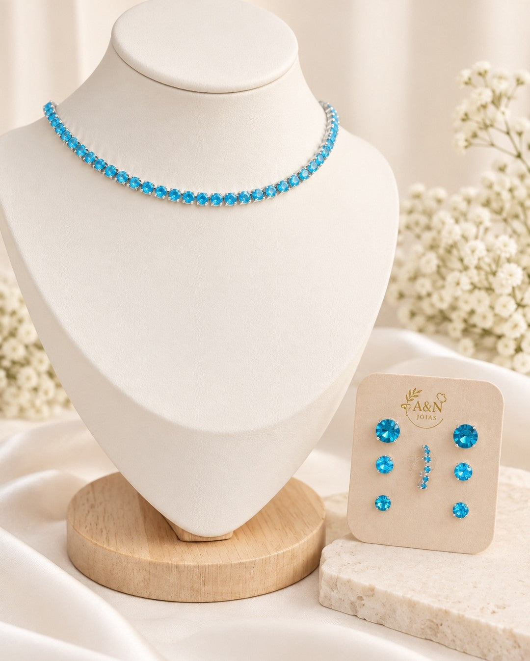 Choker Riviera Folheado a Prata 925 Cristais Azuis