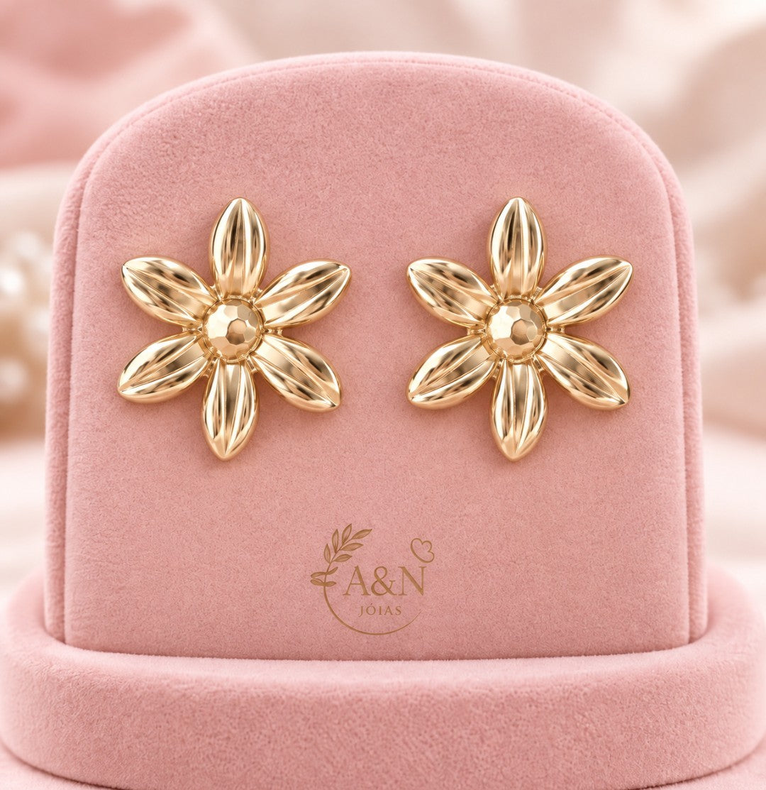 Brinco Flor G Banhado a Ouro 18k
