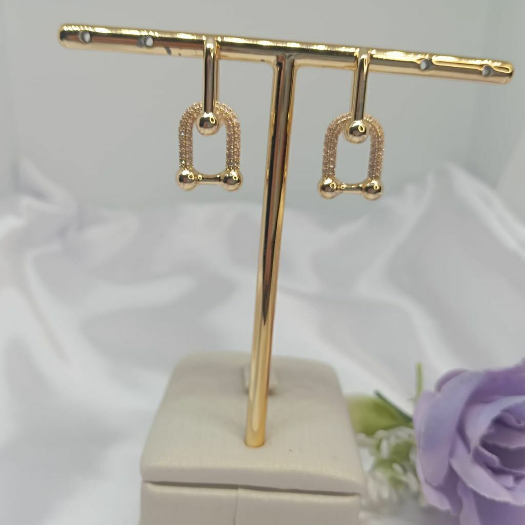 Brinco Argola Elos Corrente Cravejada Inspiração Tiffany Banhada a Ouro