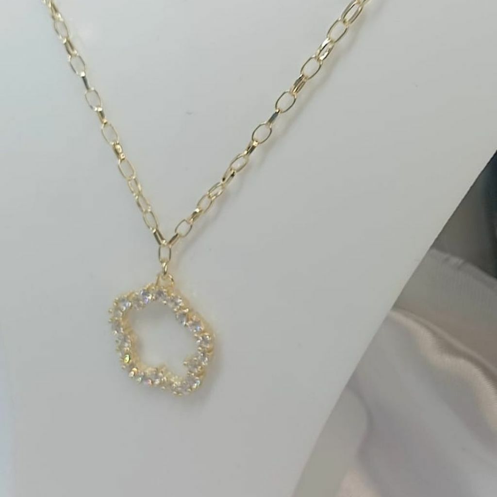 Corrente Semi Jóia Ouro 18k Trevo Pedras Zircônias