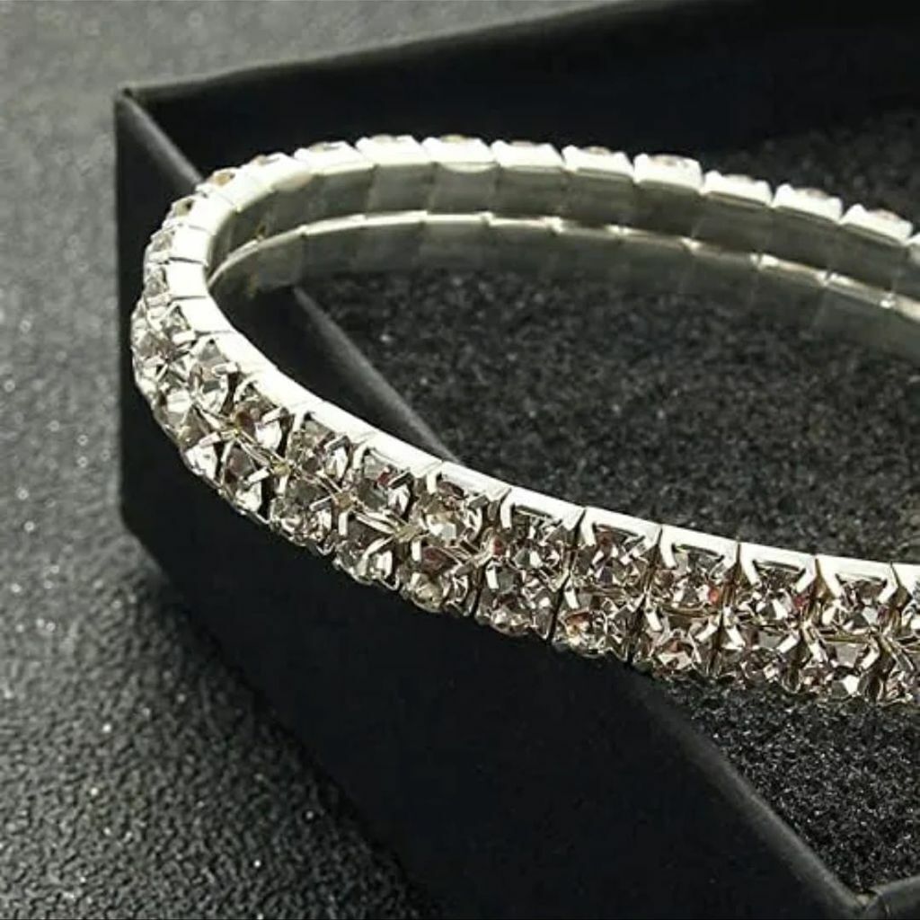 Pulseira Elastica dois Fios Riviera Zircônia Semi Jóia Prata