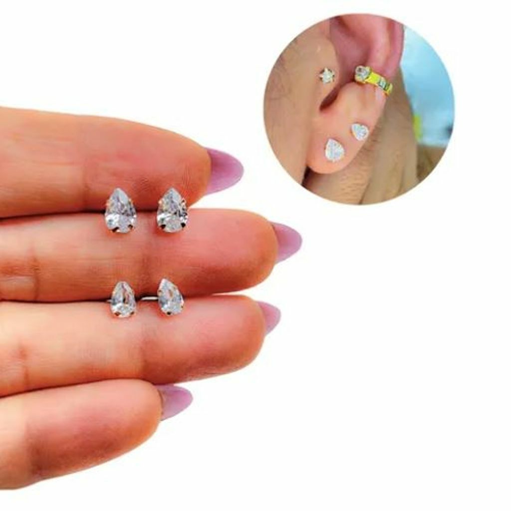 Brinco Duo Gotas Zircônias Cristal Prata 925