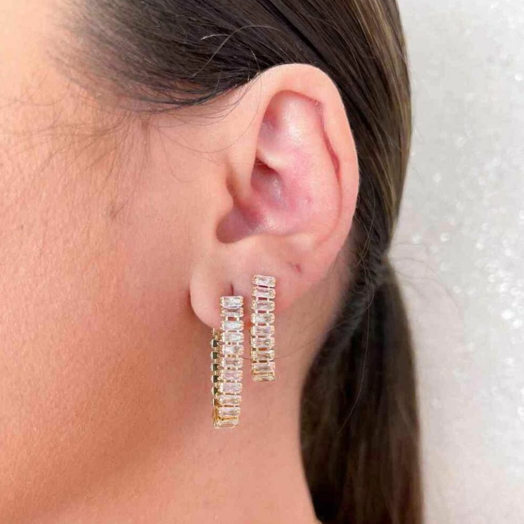 Brinco Duplo Riviera com Zircônias Semi Jóia Ouro
